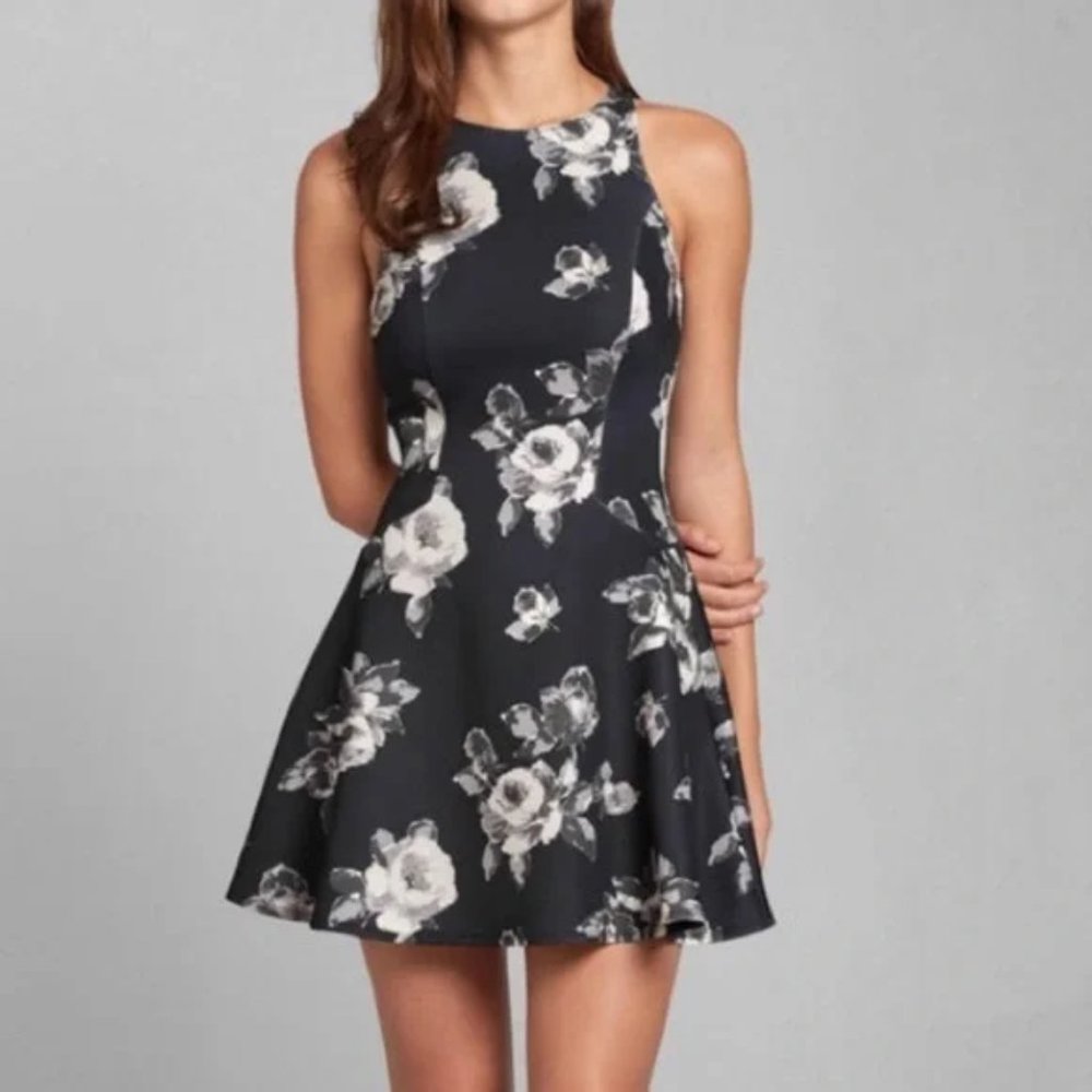 Abercrombie & Fitch Black Floral Scuba Dress Size S